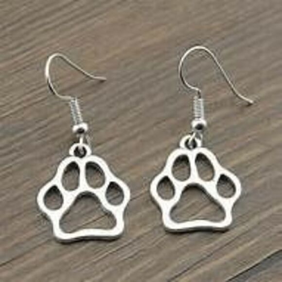 Puppy Animal Paw Print Stainless Steel Dangle Earrings - Picture 1 of 6